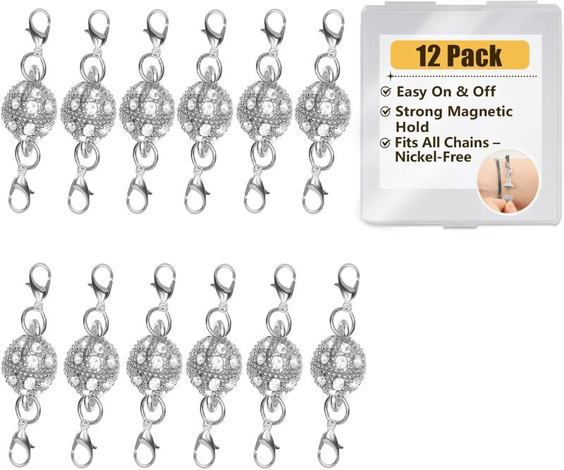 Bonison Magnetic Necklace Clasps and Closures with Lobster Clasp, 14K Gold & Silver Magnetic Jewelry Extender for Necklaces & Bracelets, Easy-to-Use for Jewelry Closures (12Pcs | Silver Ball) - Image 1